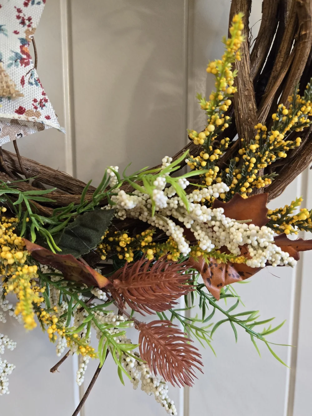 Handcrafted Autumn Grapevine Wreath w/ Burlap Bow - Fall Home Holiday Decor- NEW